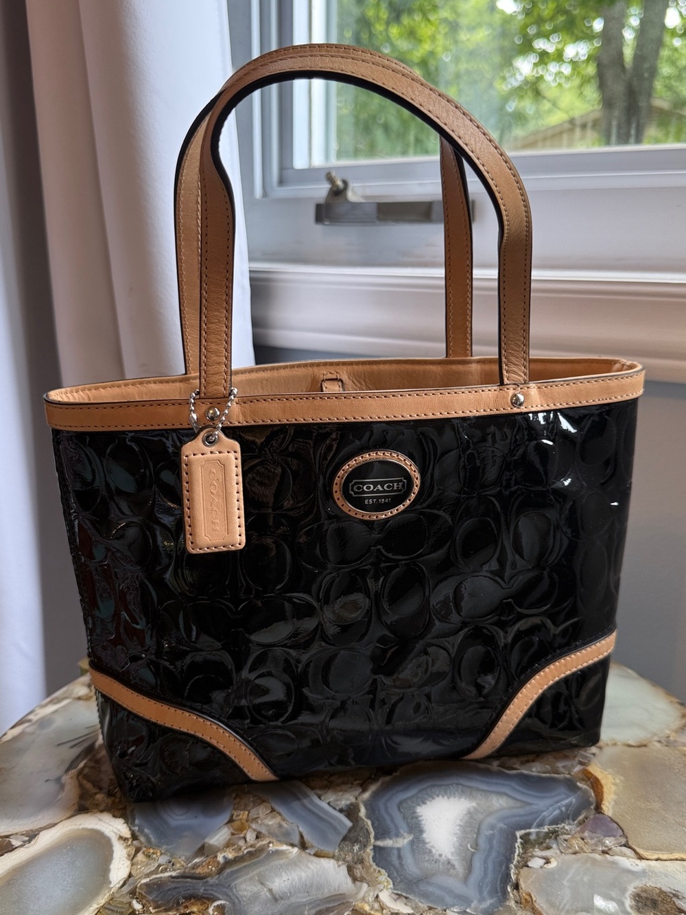 Coach Peyton embossed black patent leather handbag F48166